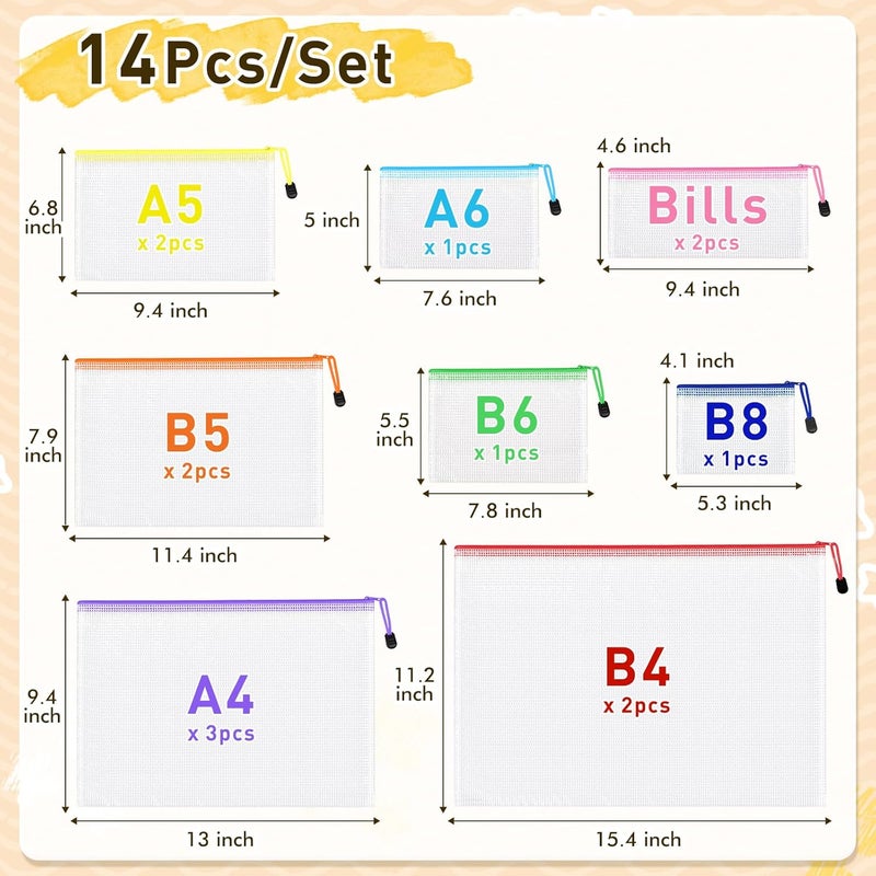 PAPEJOON 14pcs Mesh Zipper Pouch Bags, 8 Sizes Plastic Zippered Storage Bags for Organizing, Clear Pouches with Zipper, Waterproof Mesh Pouch for Office School Supplies, Home Organize, Travel Storage - Image 2